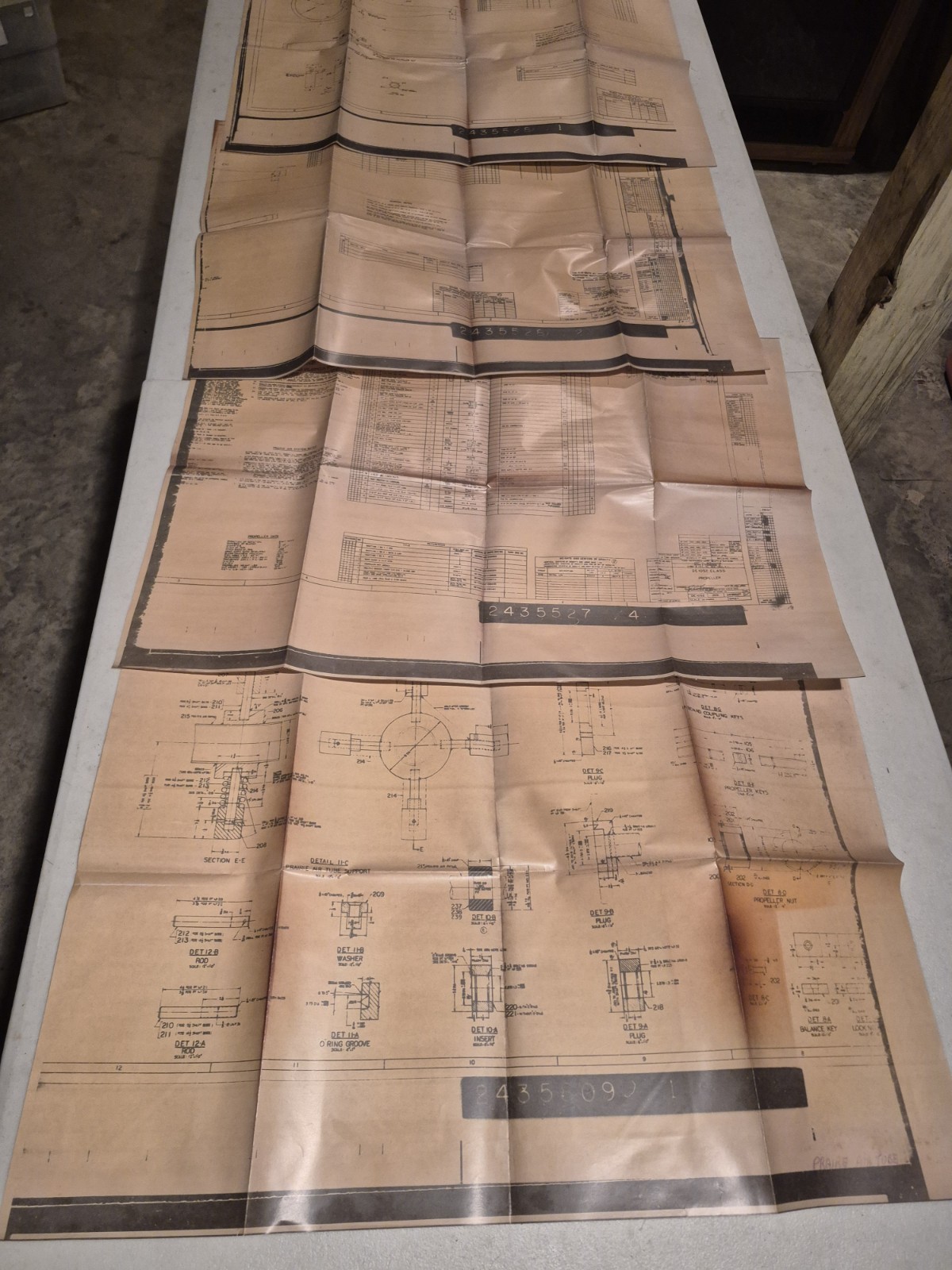 Vintage US Navy DE-1052 Knox Class Propeller & Wrench Engineering Blueprint Lot