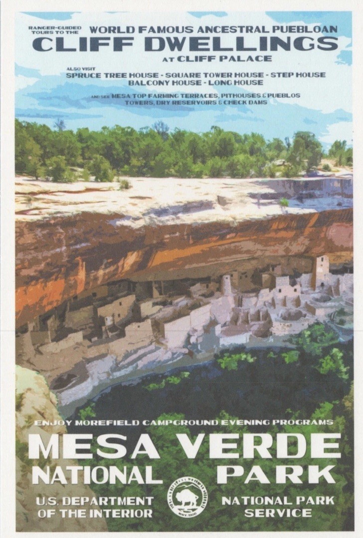 Mesa Verde National Park Cliff Palace WPA Style Postcard Robert B Decker