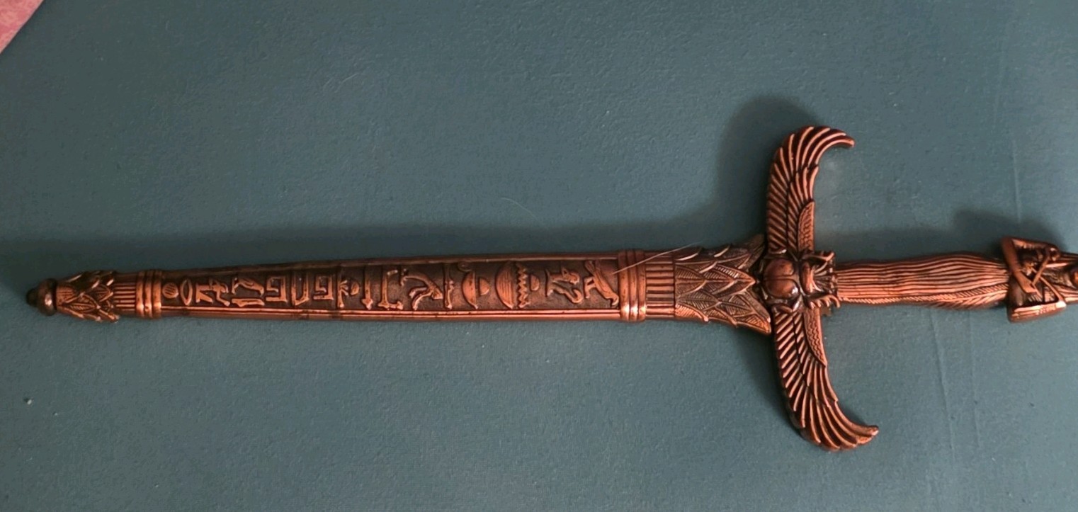 Egyptian Theme Decorative Dagger, Hieroglyphic Handle, Winged Scarab Hilt