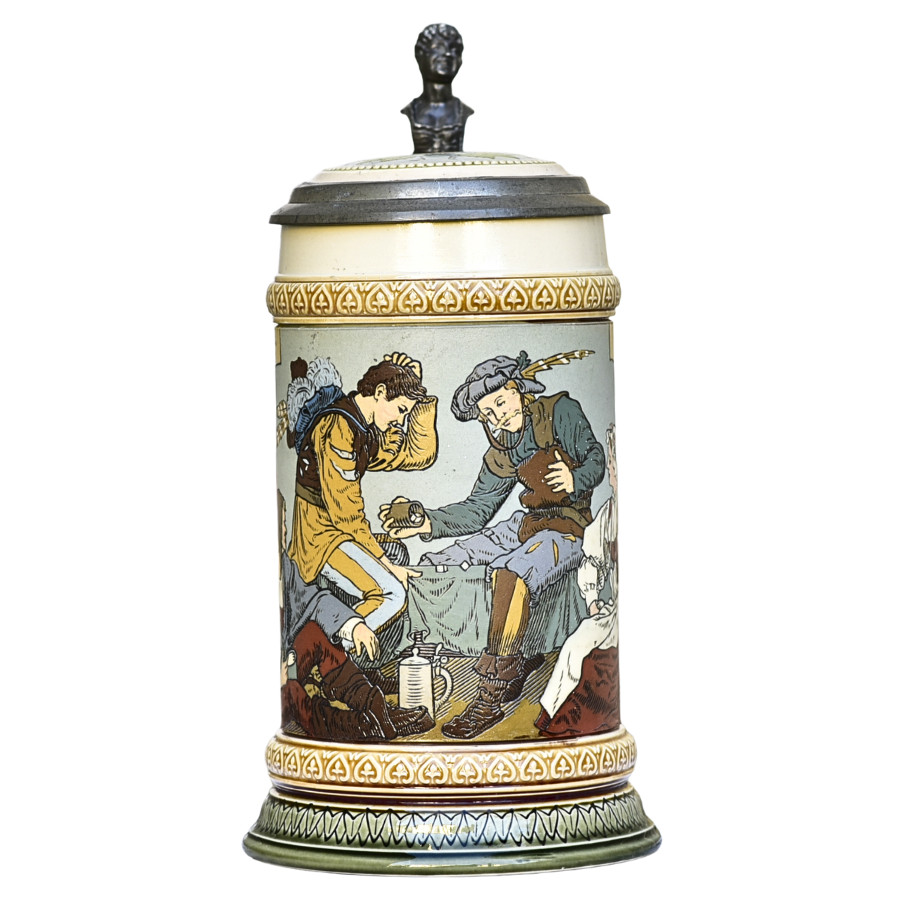 German Beer Stein Mettlach #2441 | Stoneware 0.5L, Antique 1899