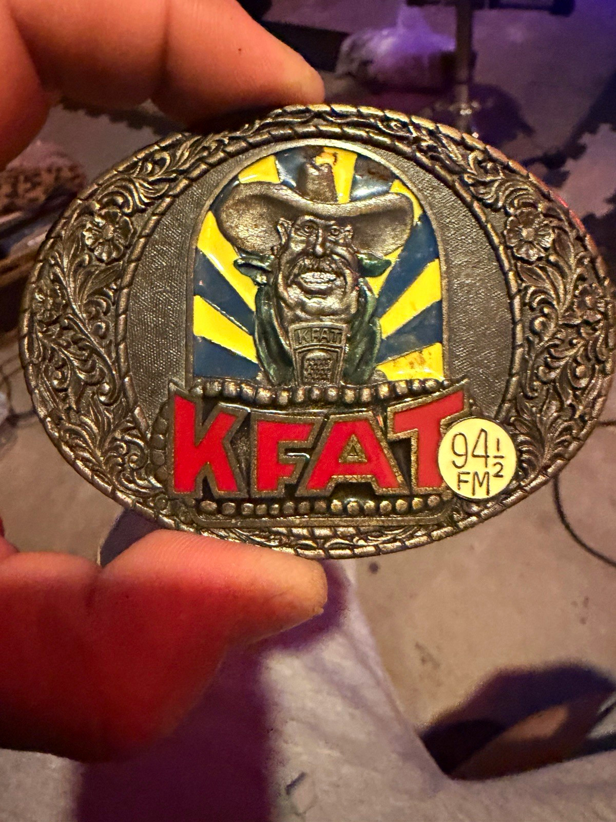 KFAT 94 1/2 FM Radio Station Belt Buckle Vintage Rare Santa Cruz Gilroy