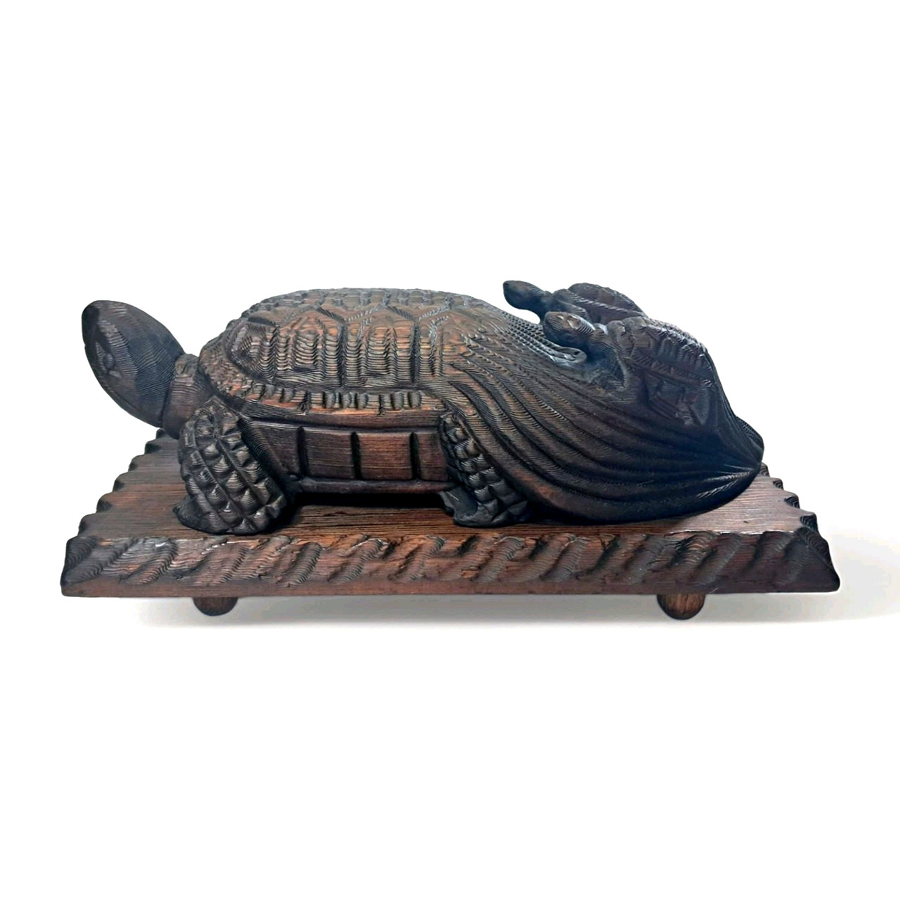 Large 45cm Vintage Japanese Hand Carved Wood Okimono – Minogame Turtle