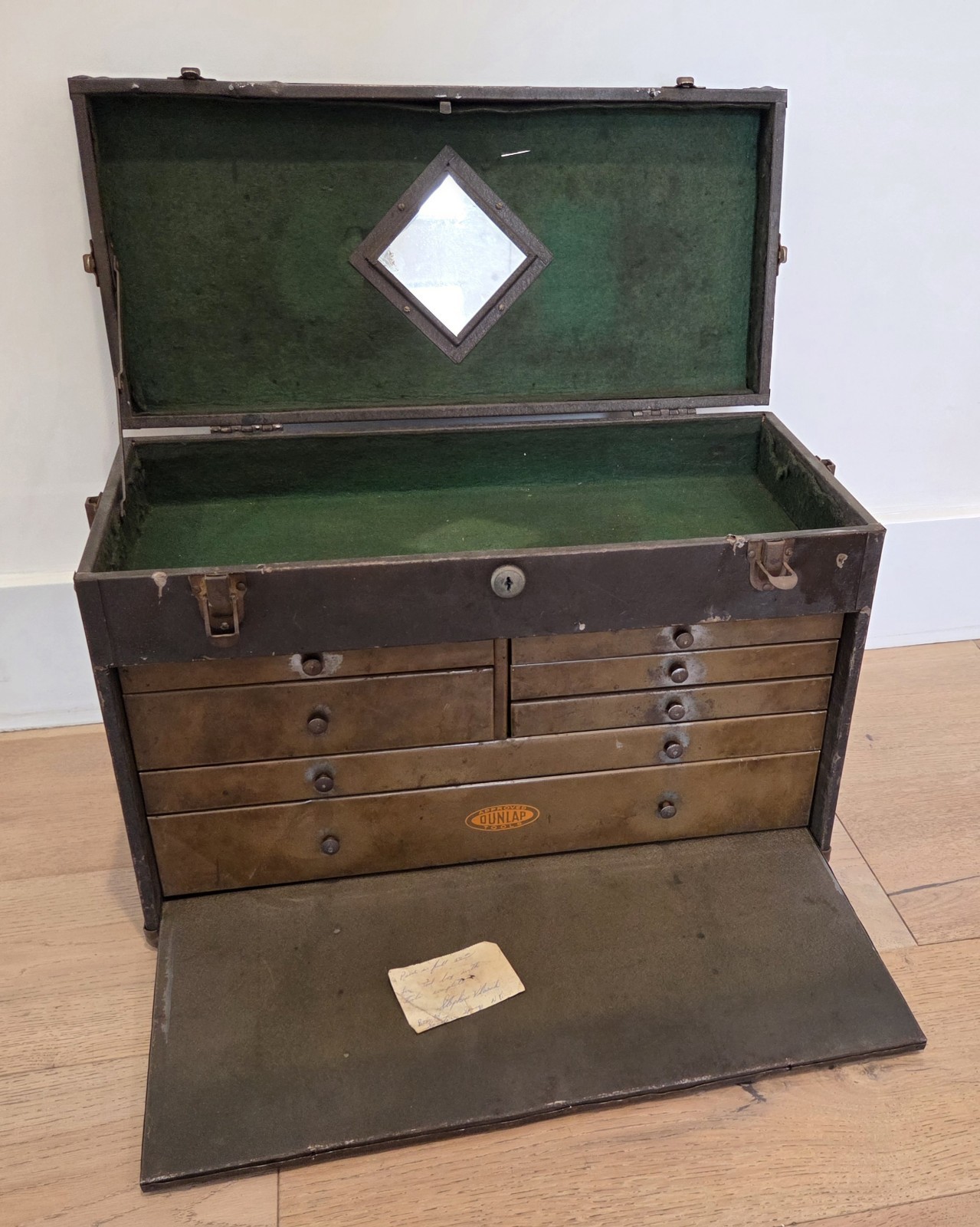 Vintage Dunlap Machinist Tool Box w/ 7 COPPER Drawers, chest VERY GOOD WORKING