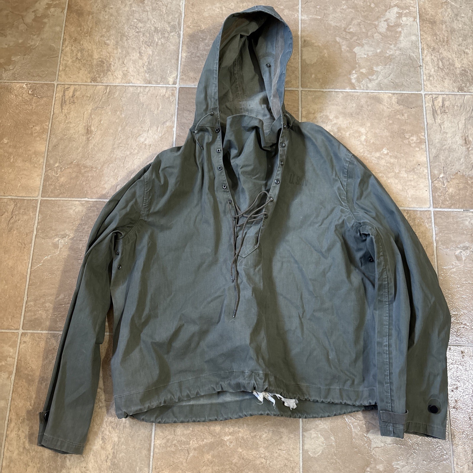 Vintage Post WW2 U.S. Navy USN Anorak Rain Deck Jacket Foul Weather Parka Medium