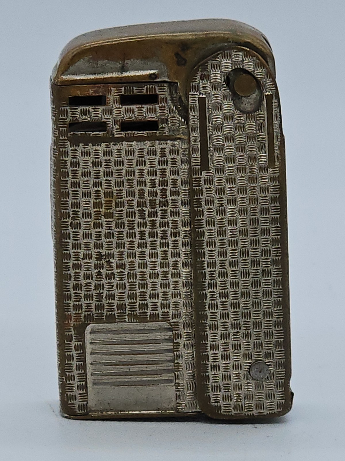 Vintage Regens Side Squeeze Lighter Art Deco Crosshatch Made in USA Pat 1896140