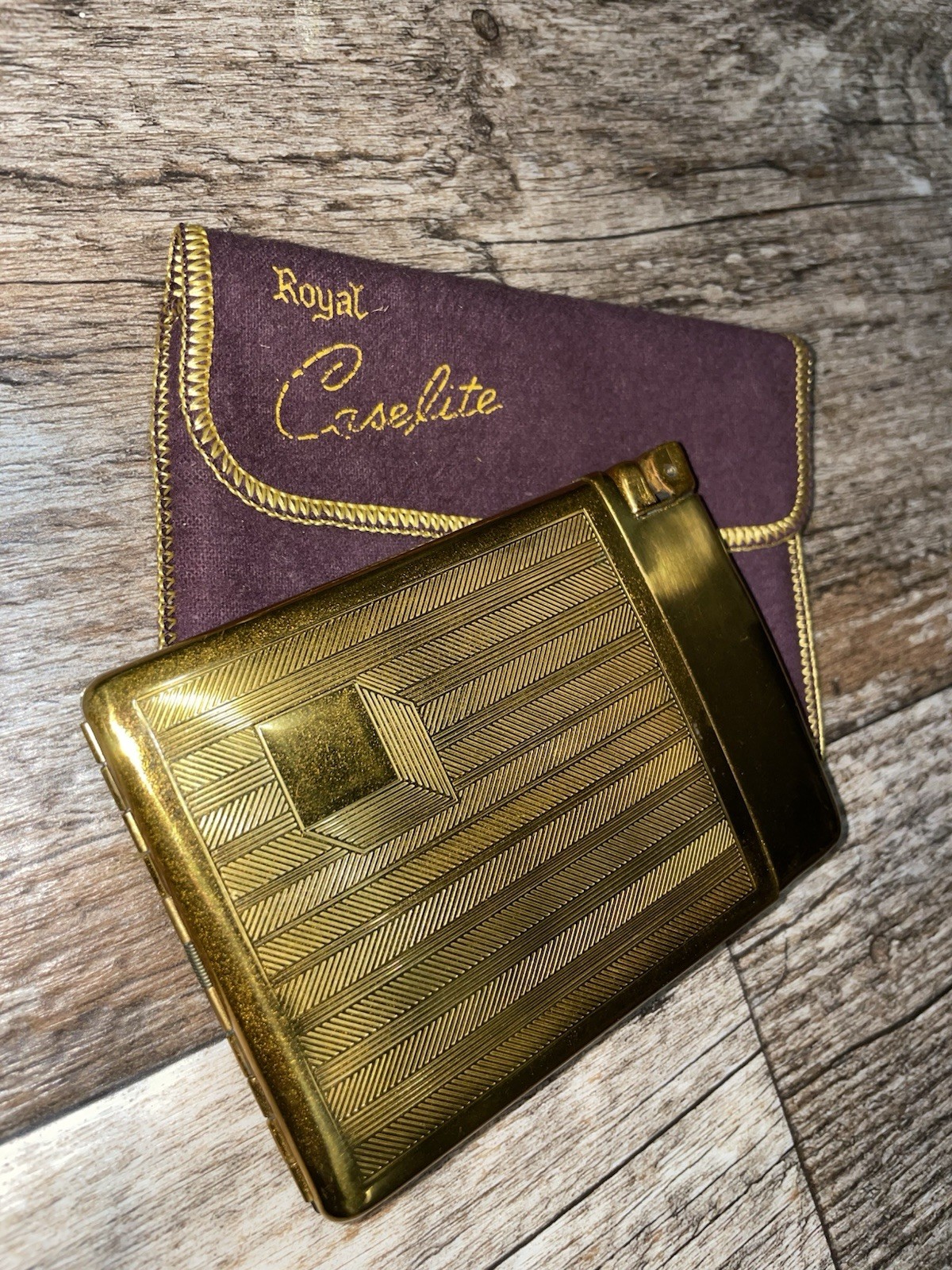 Vintage Art Deco Gold 1940s Royal Case-Lite Cigarette Case & Lighter Combo