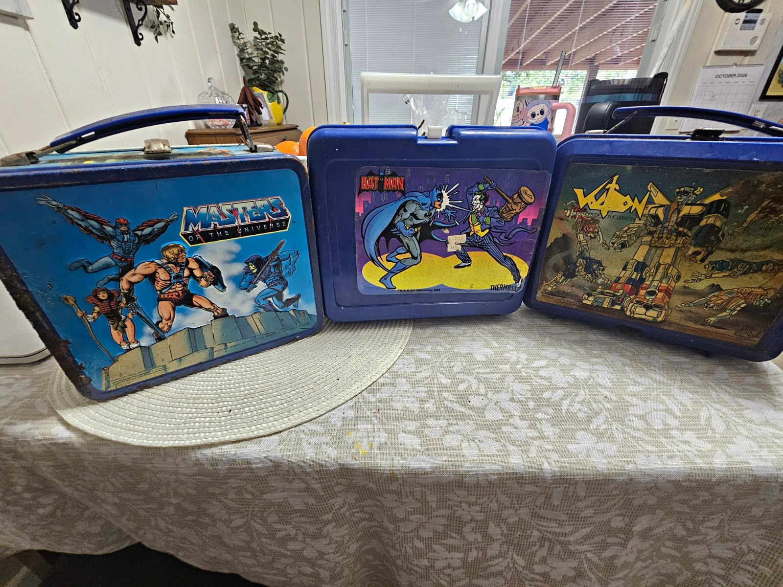 Lot of 3 Vintage Lunchboxes w/ Thermos Inserts: MOTU Batman M.A.S.K.