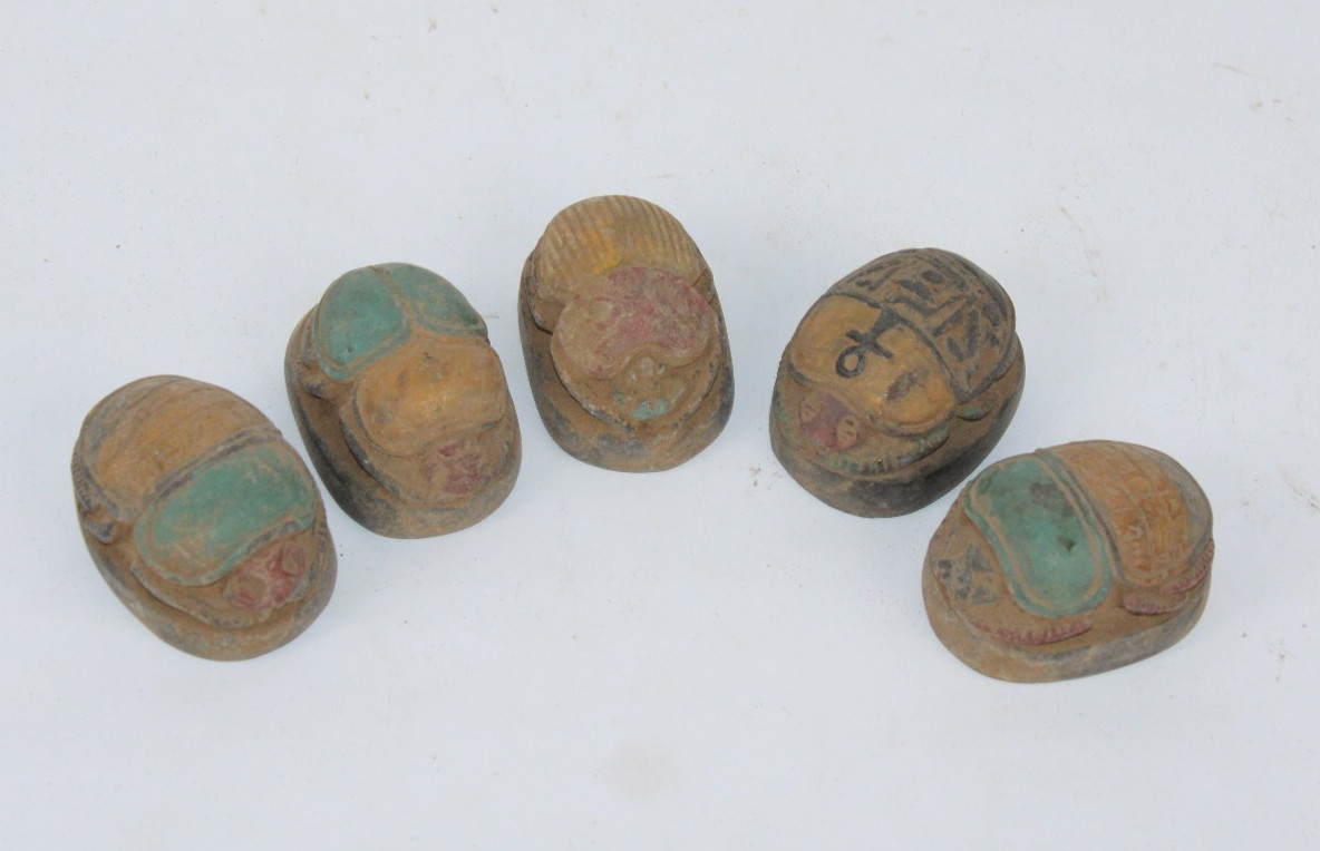 UNIQUE 5 PHARAONIC ANCIENT EGYPTIAN SCARABS Carved Amulets (BA)