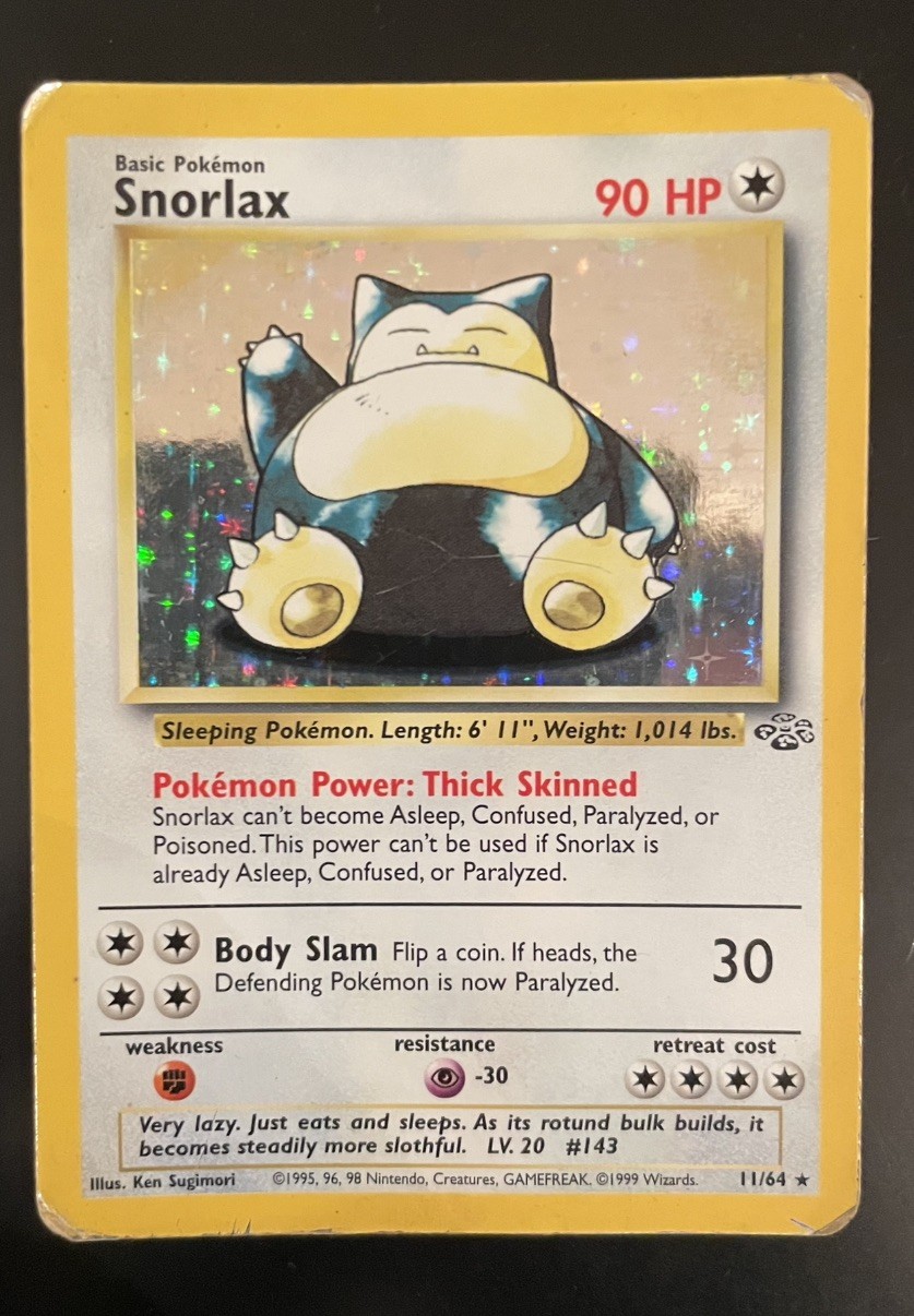 Snorlax 11/64 Jungle Holo Rare Unlimited 90 HP English Pokémon TCG 1999
