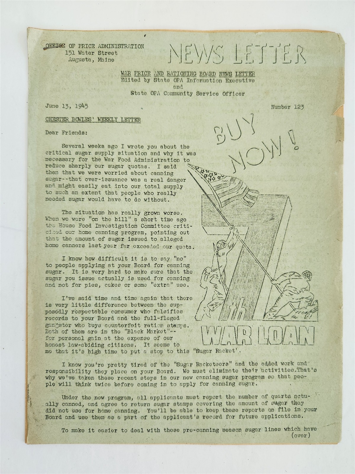 1945 antique OPA NEWS LETTER augusta me WAR RATIONING sugar gas WWII