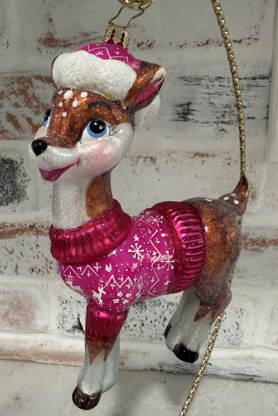 Christopher Radko Pink Cozy Up Baby Deer Reindeer Fawn Christmas Ornament
