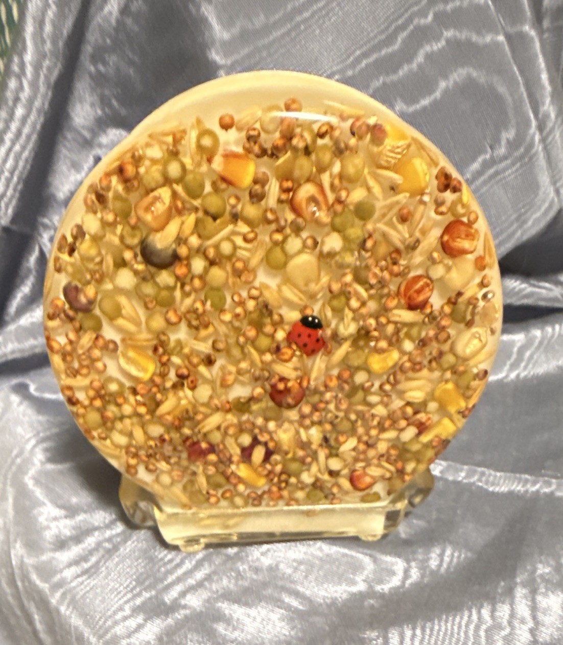 Vintage 1970’s Lucite Napkin Holder Seeds Grains Ladybug Gamut Designs