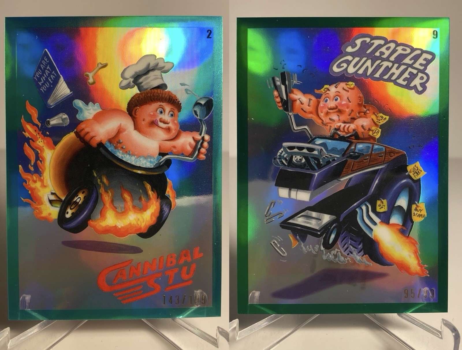 2x 2024 Garbage Pail Kids Chrome S 7 GPK KHROME KRASHERS Green  /99 + Aqua /199