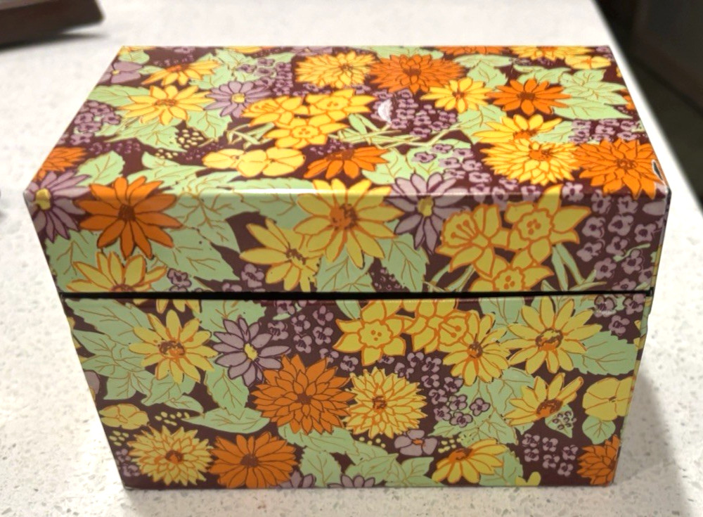Vintage  1970's Syndicate Recipe Metal Box File Flowers VGC