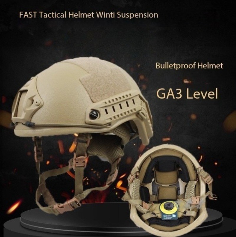 US Stock FAST NIJ IIIA Ballistic Helmet UHMW-PE Bulletproof Khaki Military L