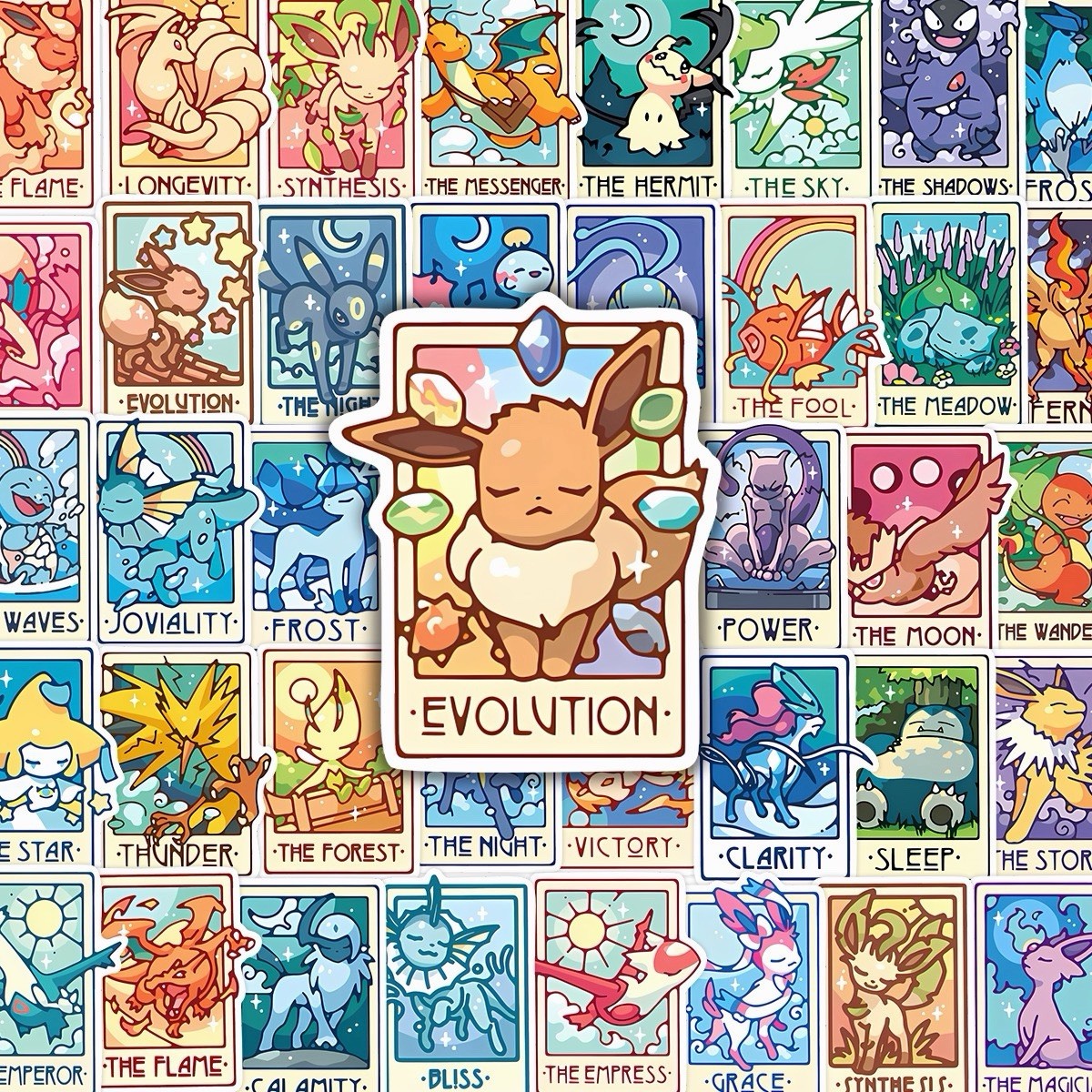 45 PCS Pokemon Tarot Card Stickers Cute Kawaii Vinyl Anime Stickers- Us Seller