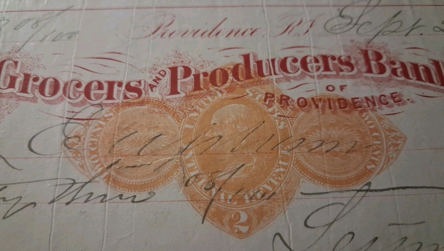 SLING'S 🪙 Rare 1874 PROVIDENCE RHODE ISLAND GROCERS AND PRODUCERS BANK CHECK