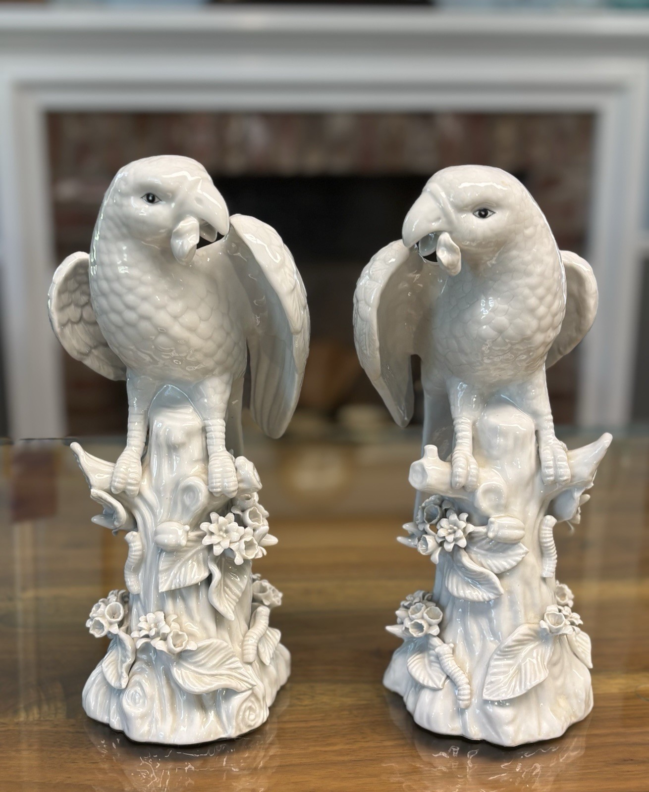 White Porcelain Parrot Pair - Exceptional Quality and Condition