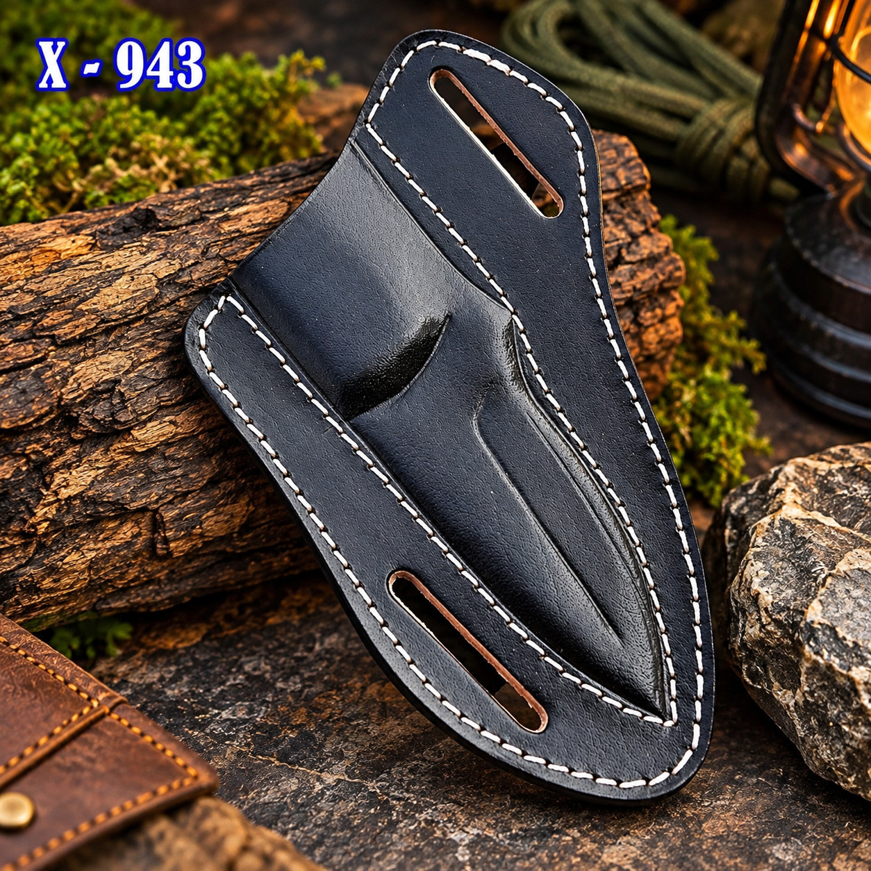 custom handmade black color leather horizontal scout leather knife sheath