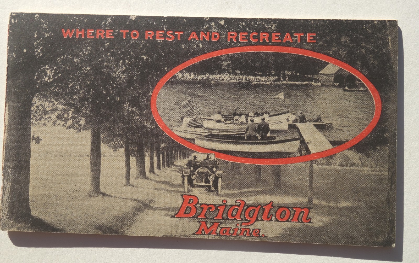 Vintage 1920s Bridgton Maine Motor Tourism Promotional Photo Brochure w/ Map