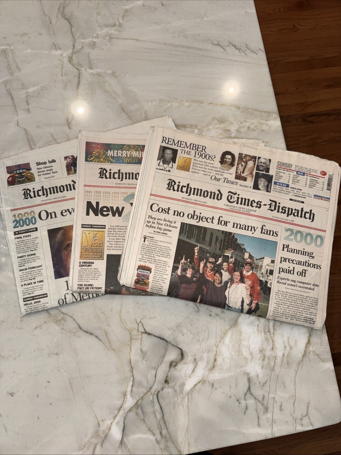 3 Richmond Times-Dispatch Turn of the Century Papers~ 12/31/99, 1/1 and 1/2 2000