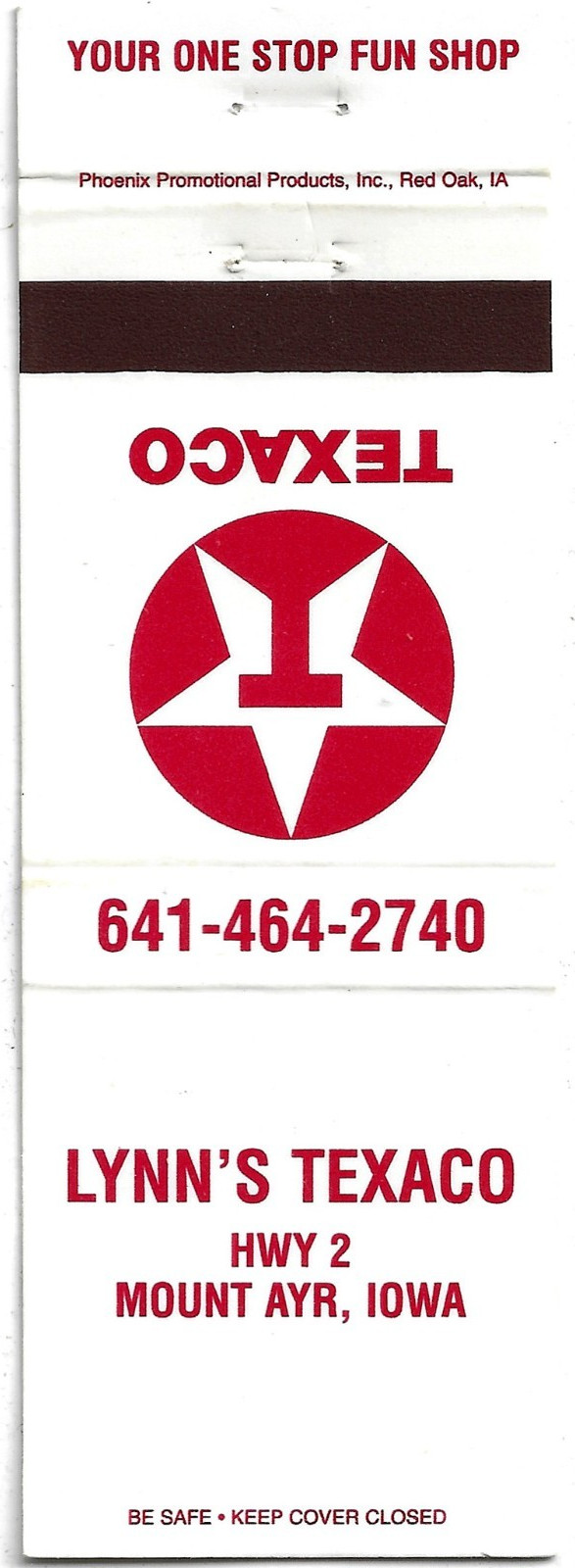 Vintage Matchbook Cover Lynn\'s Texaco Mount Ayr Iowa Highway 2 - 1976