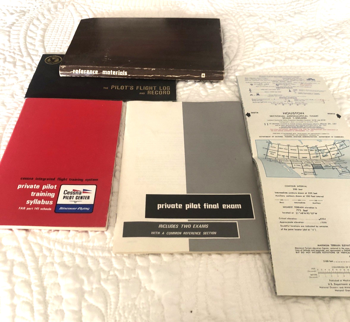 Vintage  Cessna Airplane Private Pilot Syllabus , Final exam, Flight Log & Map