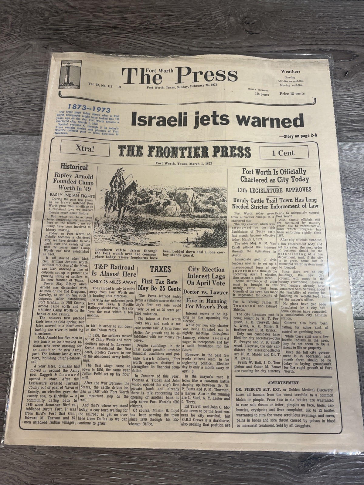 1973 The Fort Worth Press Newspaper ISRAELI JETS WARNED Frontier Press 1873