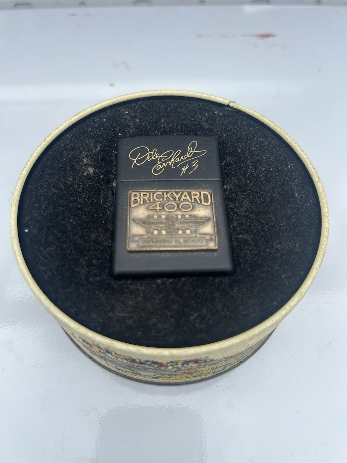 1995 Brickyard 400 Zippo Lighter Nascar Dale Earnhardt in Tin-missing lid to tin