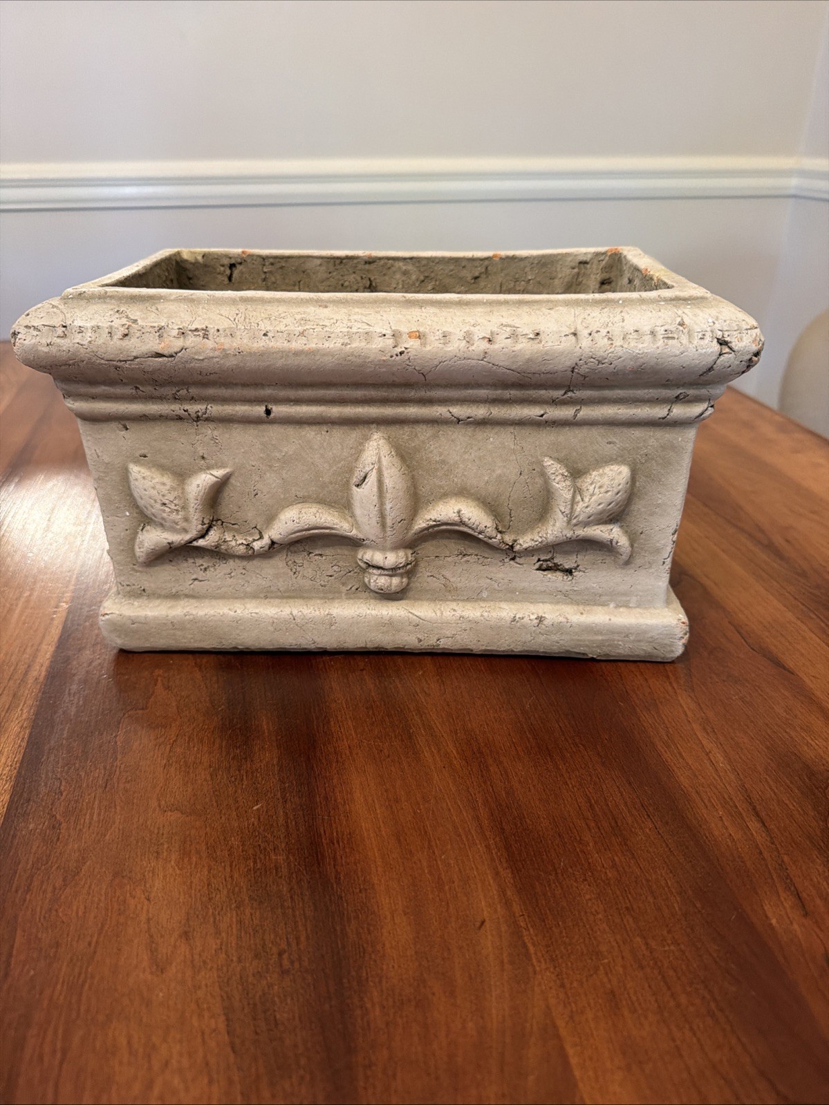 Vintage French Style Garden Planter Roman Box Fleur De Lis 11” Long