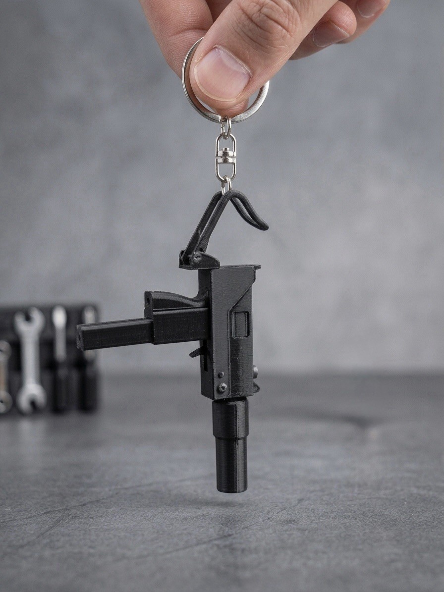 Mini Uzi Keychain BB Launcher Toy Model - Suppressor Barrel