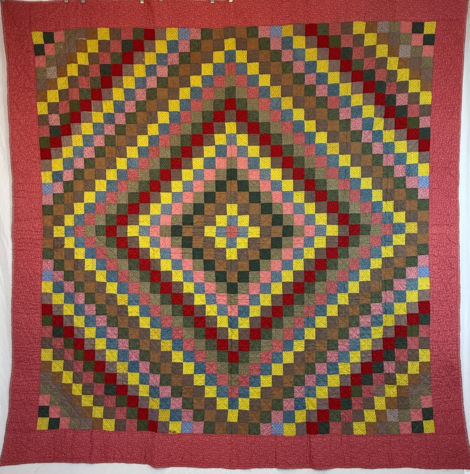 Antique 1880s Trip Around the World Quilt Exceptional Condition 79