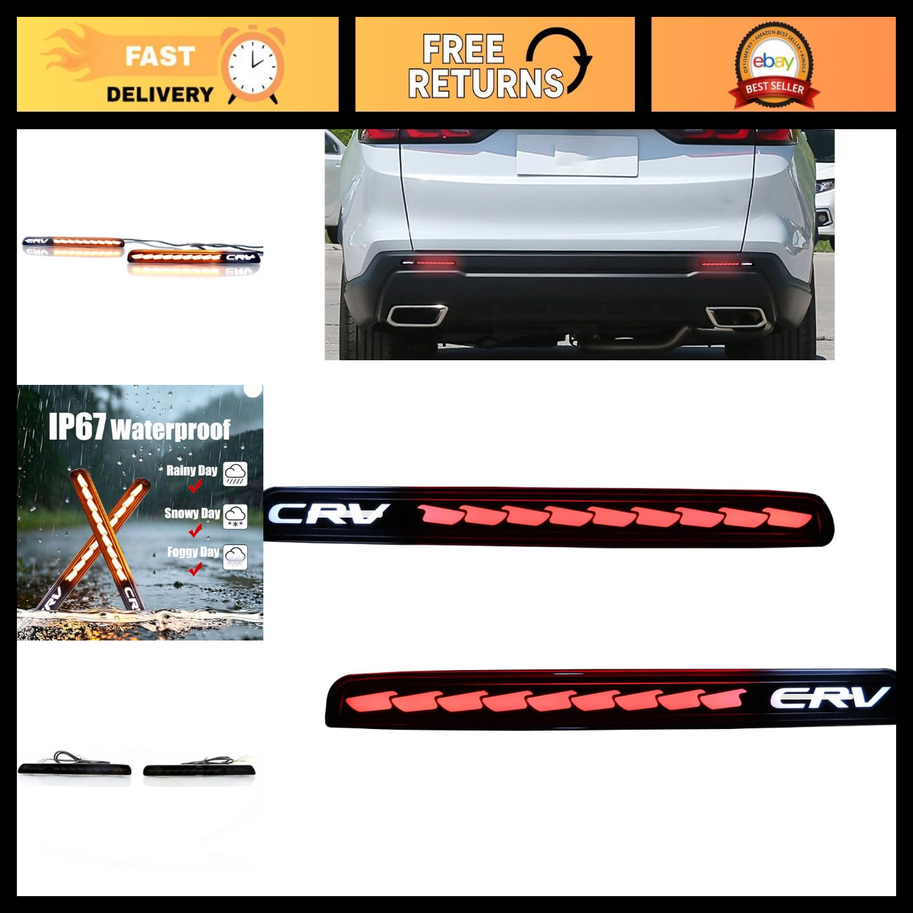 LED Rear Bumper Reflector Tail Lights Fits 2023 2024 Honda CRV