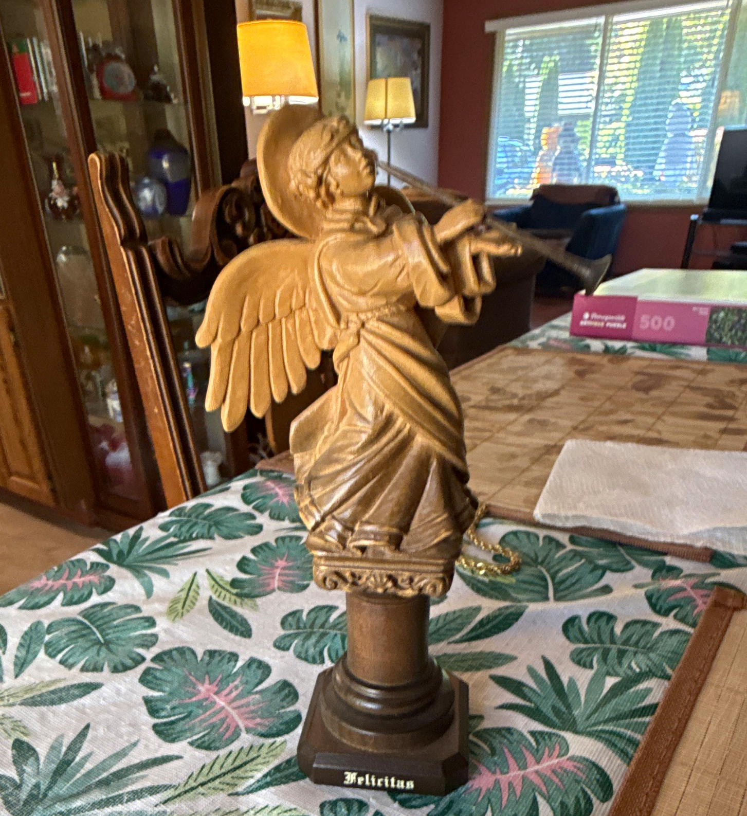 Vintage ANRI Carved Wood Angel Playing Horn 8.5 in limited edition #45/250