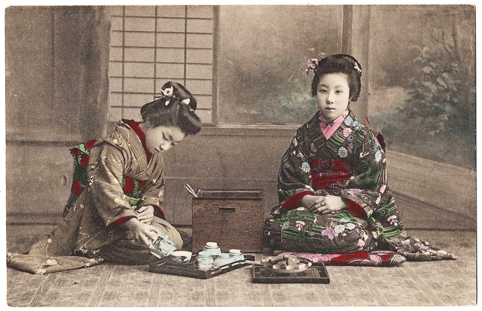 Japan Japanese Geisha Women Preparing Tea antique postcard