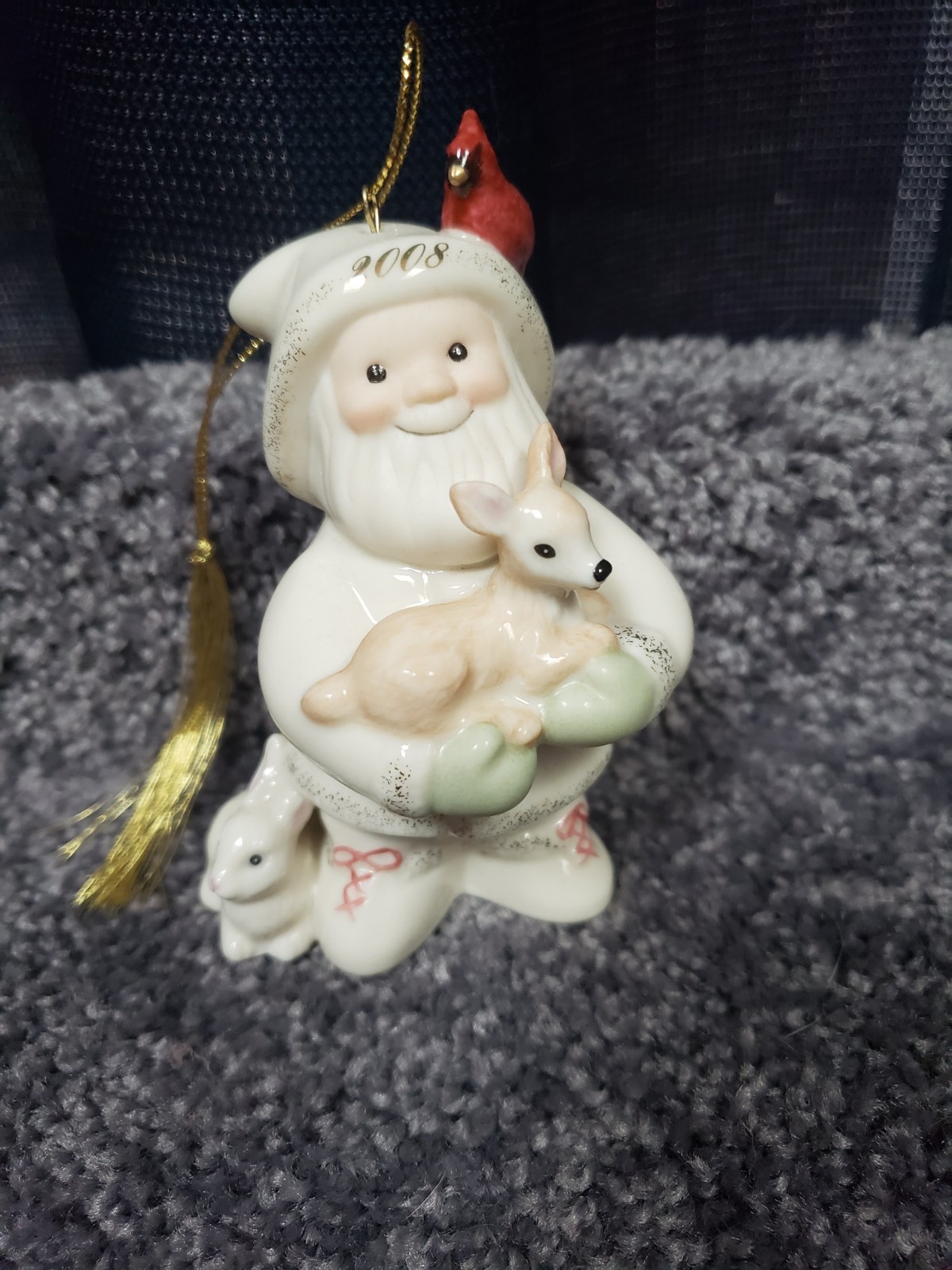 Lenox 2018 Woodland Santa Ornament Annual Christmas Cardinal Rabbit 