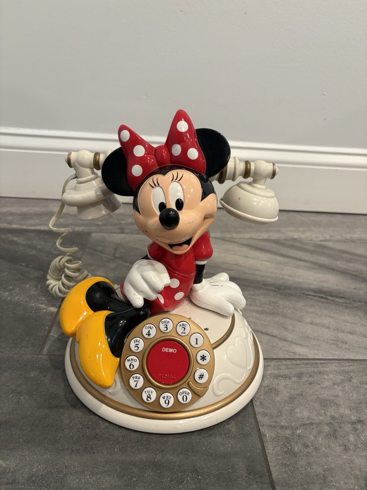 Vintage Telemania Disney Minnie Mouse Telephone Push Button Tested & Works