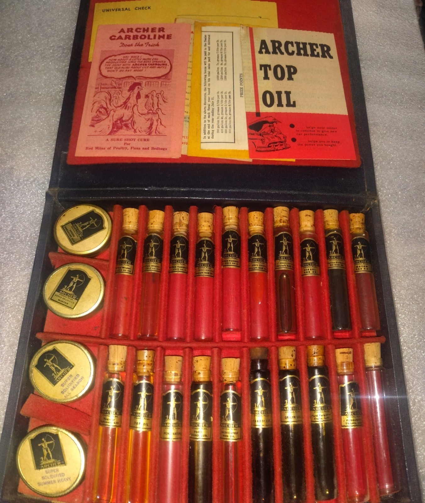 Vintage Archer Oil Sample Salesman Kit Omaha NE Lubricant Bottles Complete Set