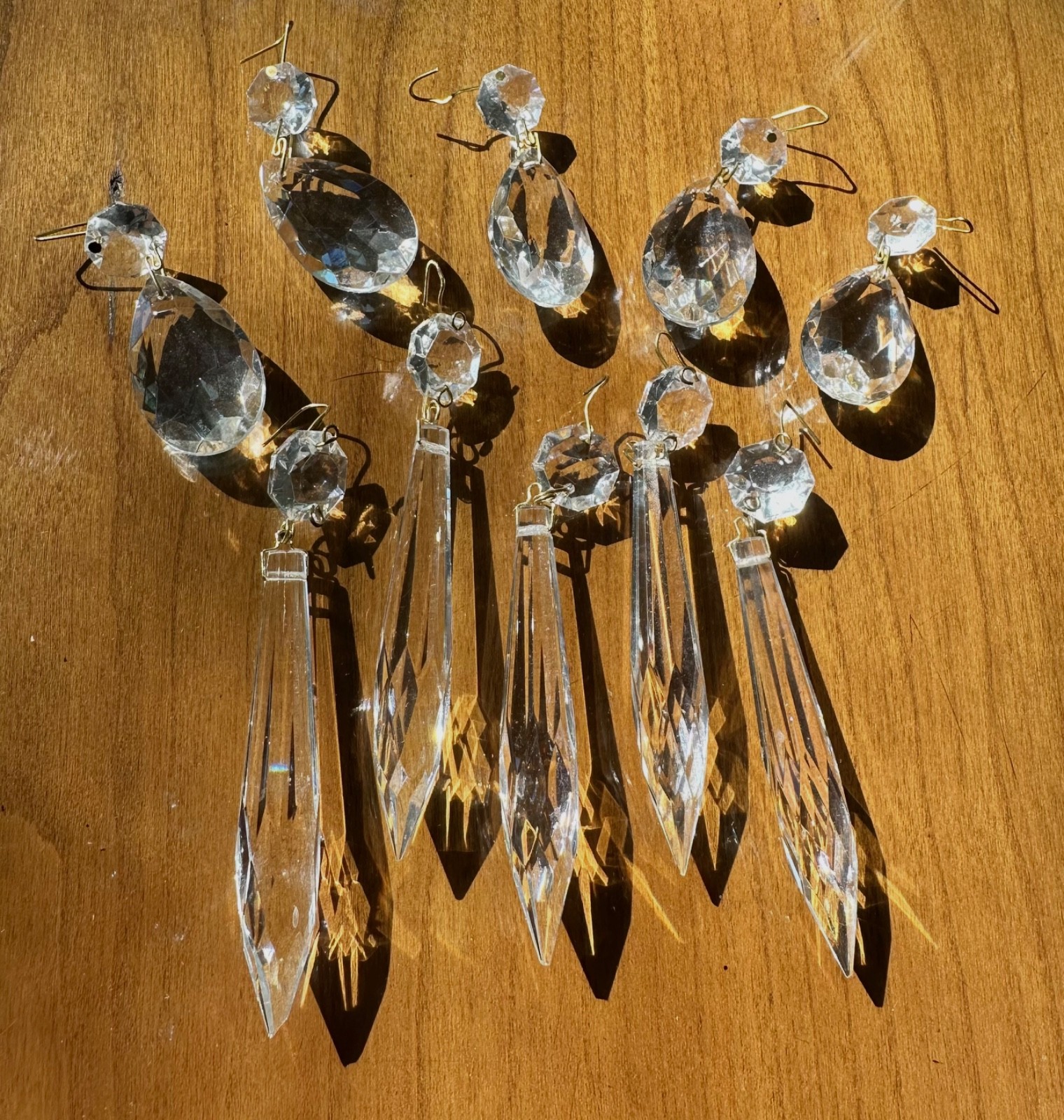10 Lead Crystal Prisms Chandelier Icicle Teardrop Gold Fasteners Suncatchers