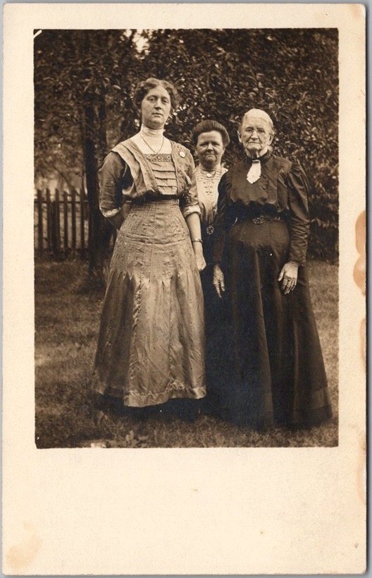 c1910s Real Photo RPPC Postcard Tall Young Woman with Mother & Grandmother (?)