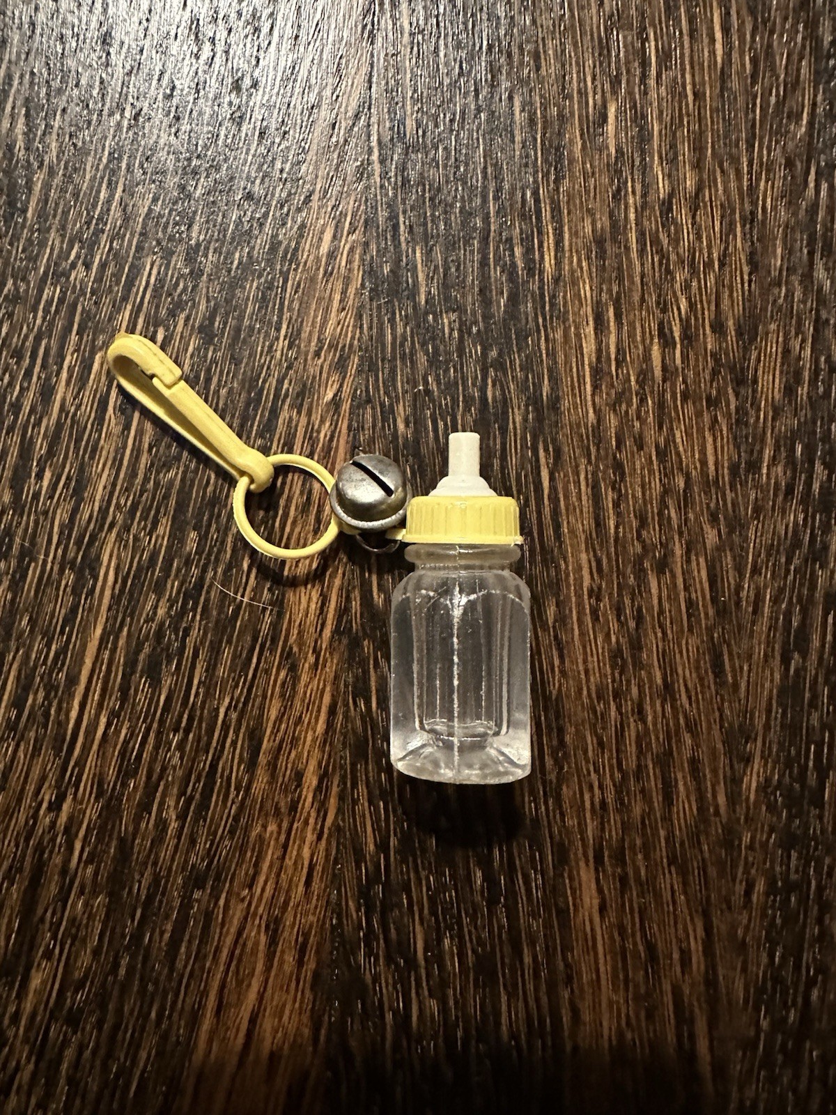 Vintage 1980s Bell Charm Baby Bottle Yellow Clip On