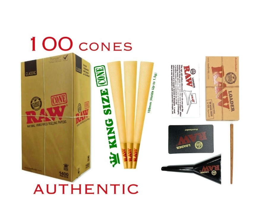 RAW classic KING Size Pre-Rolled Cones (100 Pack)+RAW KING size cone loader