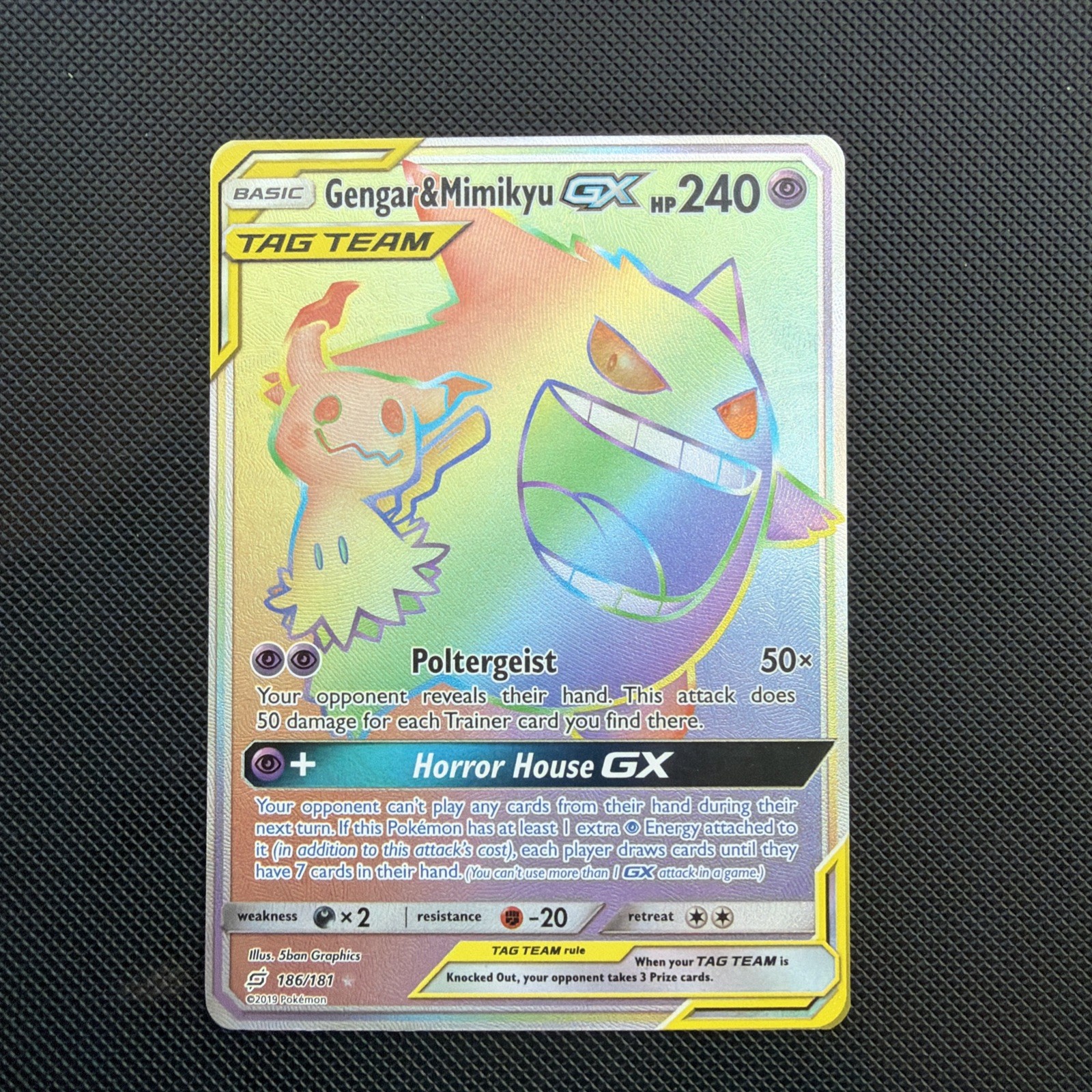 Pokémon TCG Gengar & Mimikyu GX 186/181 Team Up Secret Rare Full Art Holo