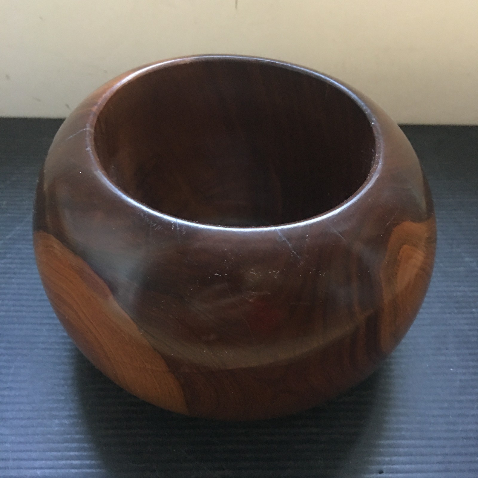 Vintage 4 lb Handcrafted Round Golden Swirl Lignum Wooden Mortar Mariner's Bowl