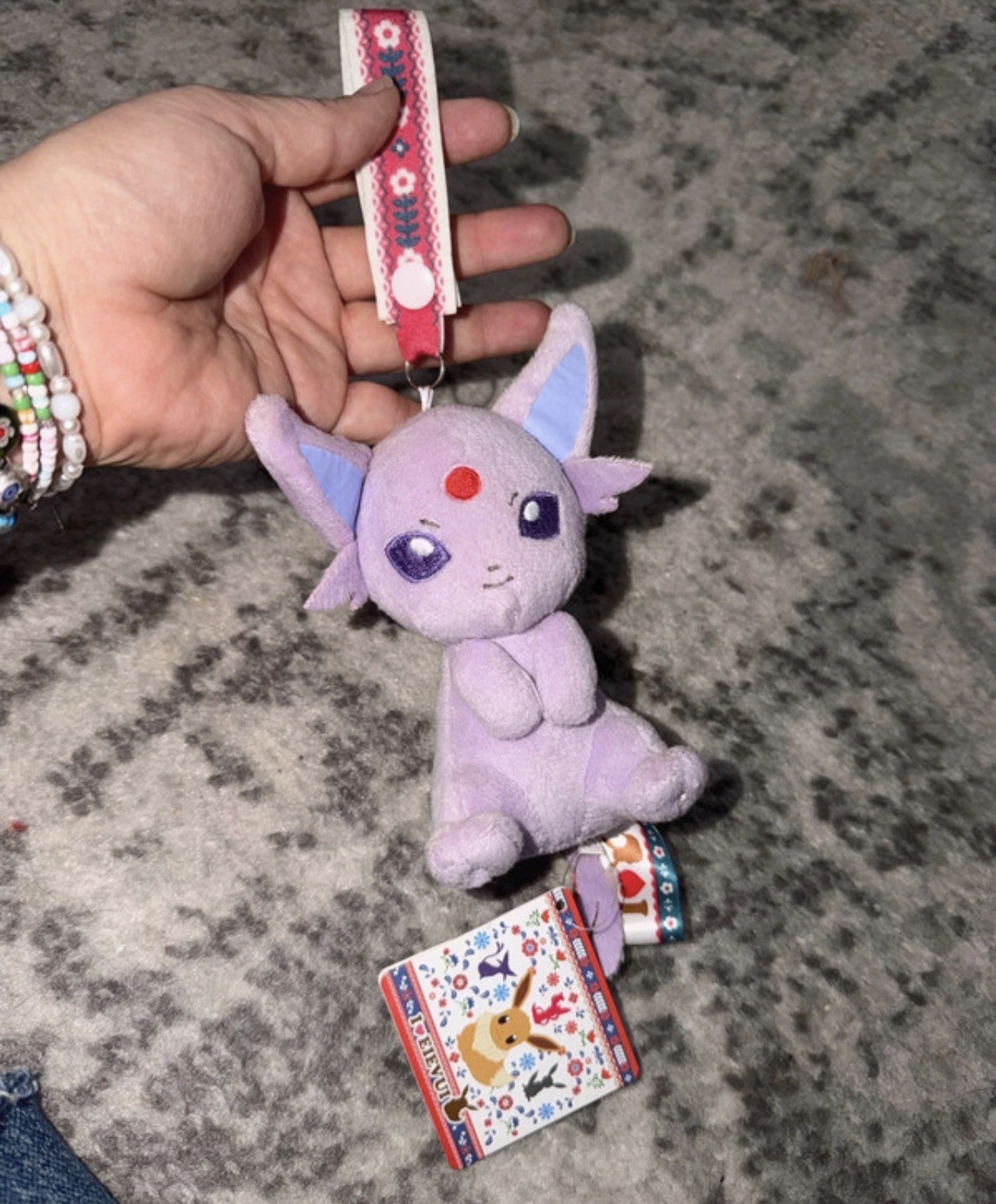 Pokemon Center Banpresto Espeon Plush Keychain \'I Heart Love\' Eevee Design