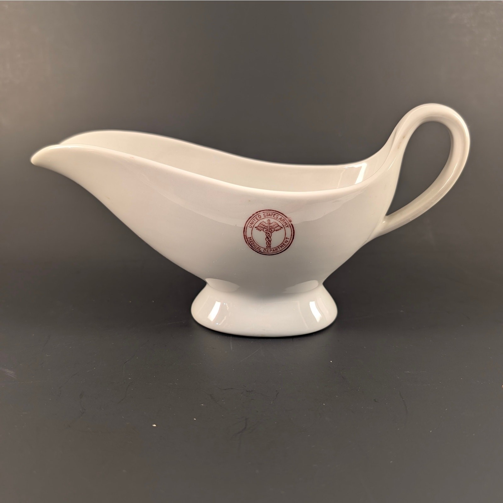 Vtg 1940s Mayer China US Army Medical Dept Gravy Boat Military Crest Porcelain