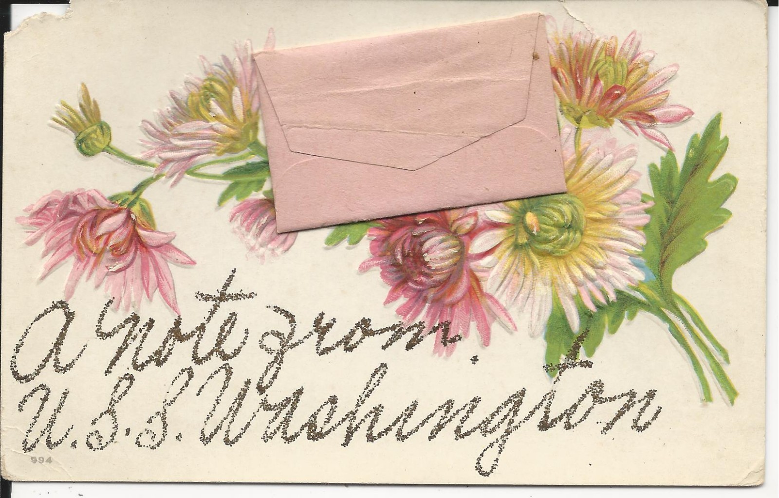 OLD P/C NOTE FROM U.S.S. WASHINGTON USS ARMORED CRUISER SHIP OPERATED IN PACIFIC