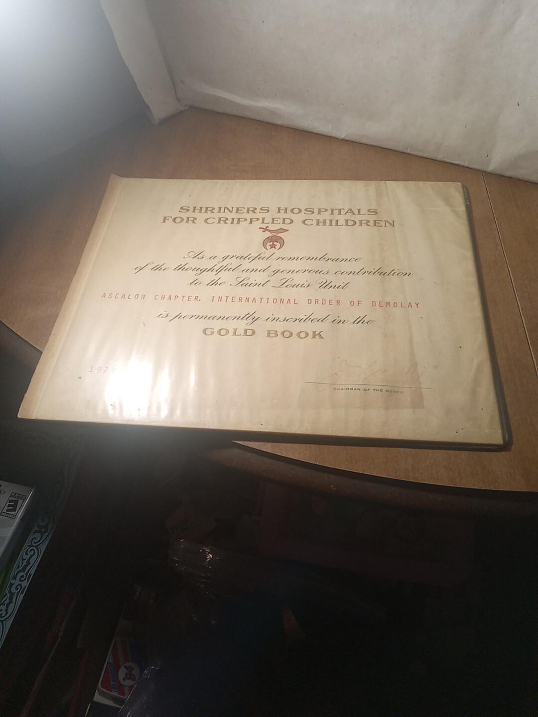 Vintage 1974 Shriners Hospital Unit For Children Gold Book DeMolay Award