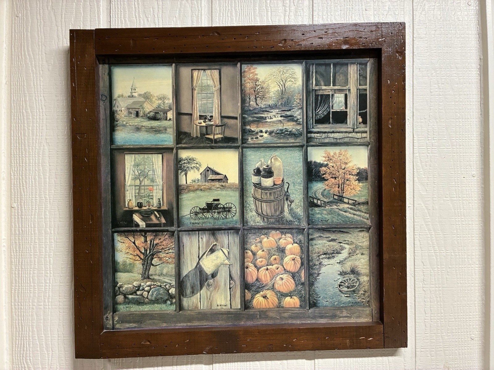 Vintage Home Interiors Homco 12 Panel Rustic Windowpane Picture Autumn Harvest