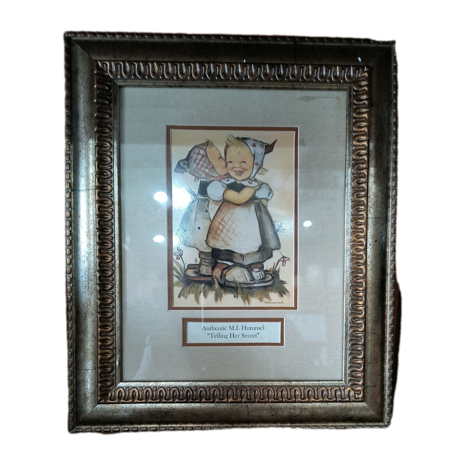 Vtg. M. I. Hummel PICTURE GOLD FRAME-Telling Her Secret GERMANY 12